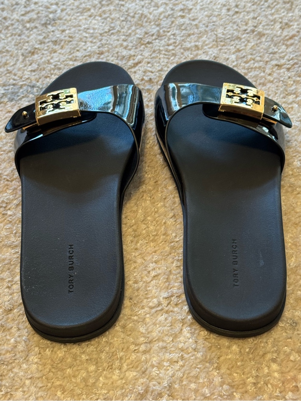 NEW Tory Burch Buckle Slide Sandal in Perfect Black Gold - Picture 9 of 11